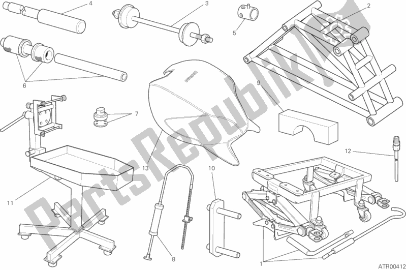 Alle onderdelen voor de Werkplaats Service Tools, Frame van de Ducati Monster 821 Stealth Thailand 2019